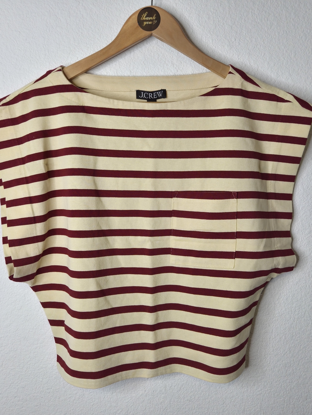J. Crew Red and Cream Striped Short Sleeve Boatneck Tee Womens Size Med